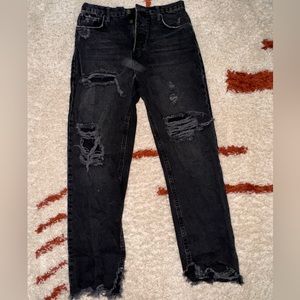 Free People We the Free Distressed Tapered Baggy
Boyfriend Jeans (Obsidian)